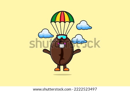 Cute mascot cartoon Coffee beans is skydiving with parachute and happy gesture illustration