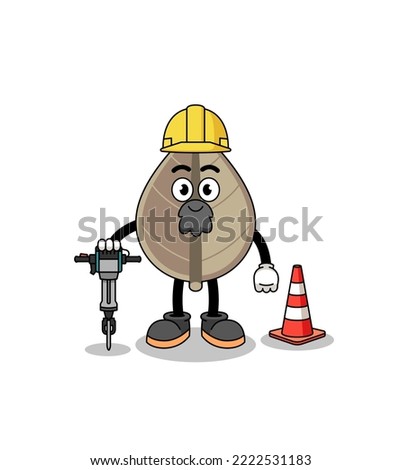 Character cartoon of dried leaf working on road construction , character design