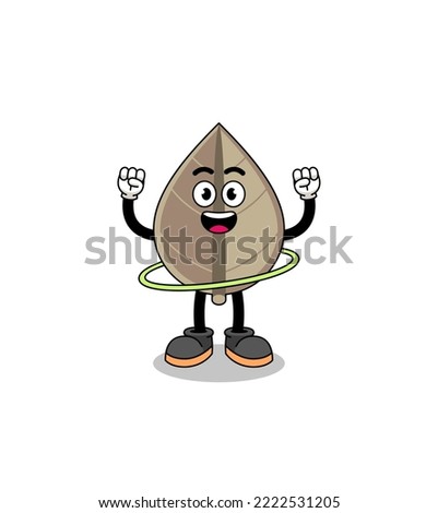 Character Illustration of dried leaf playing hula hoop , character design