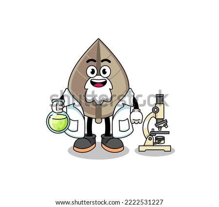 Mascot of dried leaf as a scientist , character design