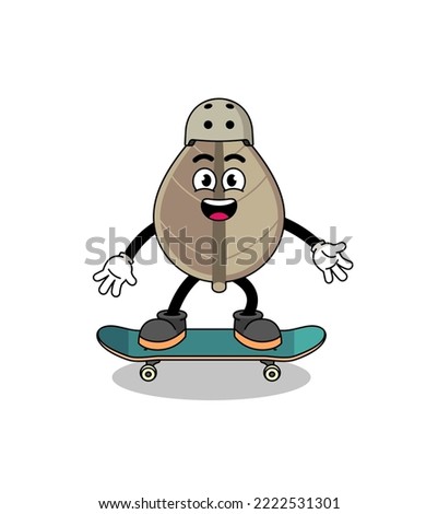 dried leaf mascot playing a skateboard , character design