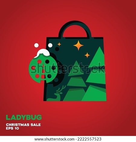 Shopping bag lined with ladybug logo, vector symbol icon graphic design illustration, merry christmas edition