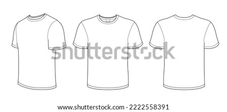 Men's white blank T-shirt template (front-face, back and side-full face angle) vector isolated on white  background mock up shape for your print design.