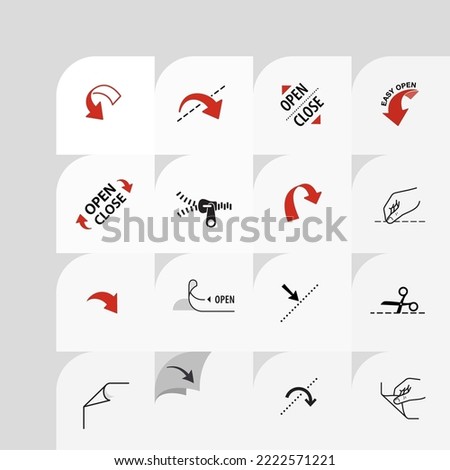 Package arrows icons set. Vector illustration isolated. Set for packs, shows the place of opening. EPS10.	 Royalty-Free Stock Photo #2222571221