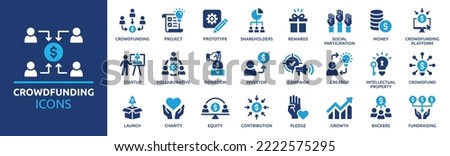 Crowdfunding investment icon set. Donation and charity icons. Business startup symbol vector illustration. Solid icon collection. Royalty-Free Stock Photo #2222575295