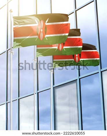 Flagpoles with the flag of Kenya in front of the business center