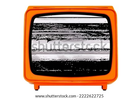 Retro old Space Age orange TV with Static Noise Glitch Effect Screen