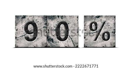 90 percent. Words on stone blocks. Isolated on white background. Design element.Trade. Business. Background.