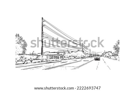 Building view with landmark of Peoria is the 
city in Illinois.
Hand drawn sketch illustration in vector.