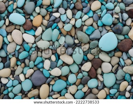 Turquoise and Blue sea nature pebbles background. Blue pebbles texture. Pebbles background. Beach stones. Sea pebble beach. Beautiful nature. Turquoise color Royalty-Free Stock Photo #2222738533