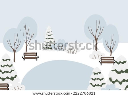 Printable christmas cards, Christmas city illustration, Winter landscape scenes clipart, Decorated houses vector in flat style, Winter park illustration.