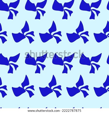 Blue surface with bows ornament. Vector seamless pattern. Background illustration, decorative design for fabric or paper. Ornament modern