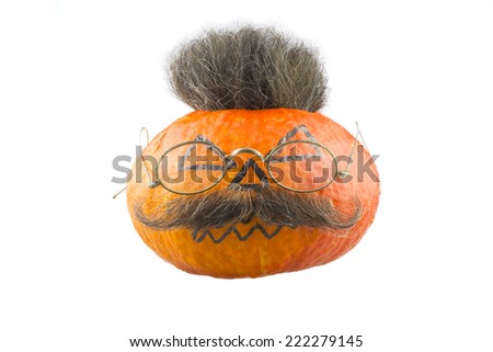 Halloween pumpkin with hair and mustache