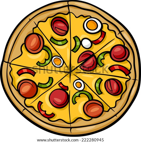 Cartoon Illustration of Italian Pizza Food Object