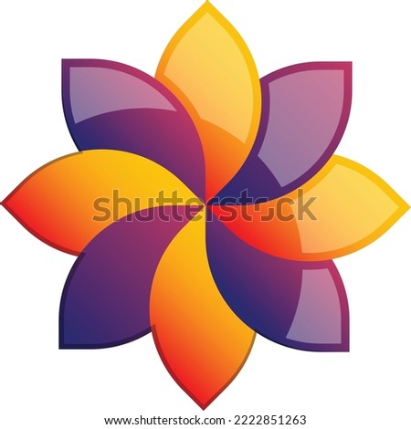 Abstract eight petal flower logo illustration in trendy and minimal style isolated on background