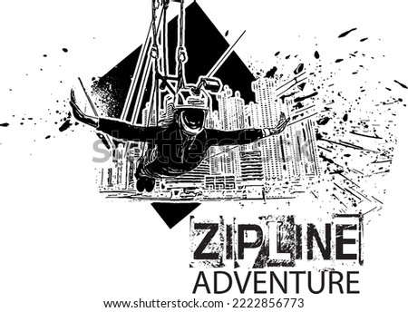 zipline adventure vector and illustration, having fun on a zipline sketch drawing, adventure sport clip art, symbol, and silhouette
