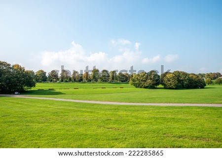 Image of a national park in Bonn, Germany with flowers, pathways, trees and lush green grass