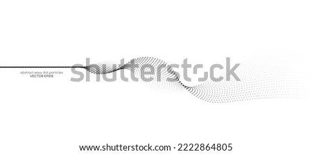 Flowing dots particles wave pattern halftone black gradient curve shape isolated on white background. Vector in concept of technology, science, music, modern. Royalty-Free Stock Photo #2222864805