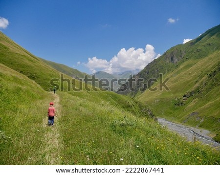 Hiking in Artkhmo valley. Kazbegi region, Georgia. High quality photo