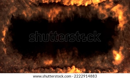 shining fire with sparks square screen frame, isolated - object 3D illustration