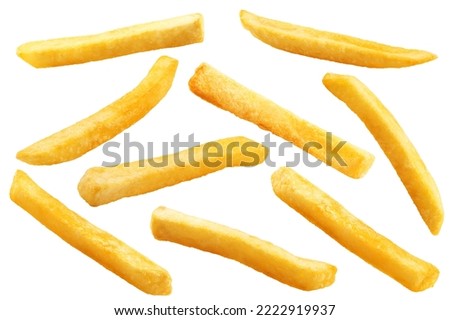 french fries, potato fry isolated on white background, clipping path, full depth of field Royalty-Free Stock Photo #2222919937