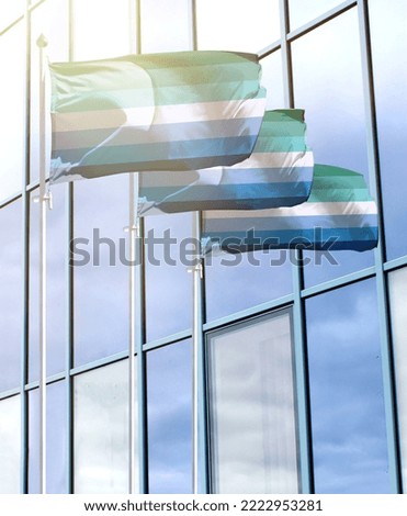Flagpoles with the flag of Gay man in front of the business center
