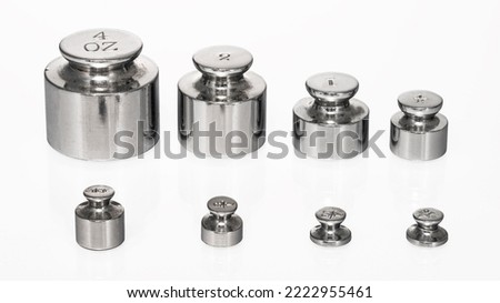 AVOIRDUPOIS IMPERIAL SCALE WEIGHTS Set of 8 Chrome Weights for Weighing Scales Troy Avoirdupois Food Cooking Laboratory Chemistry Apothecary Ounce Imperial System Weights. Clipping Paths in JPEG