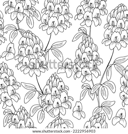 Alfalfa flower seamless pattern background graphic black white sketch illustration vector Royalty-Free Stock Photo #2222956903