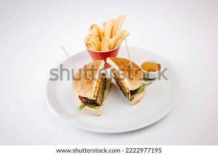 Hamburger menu. French fries are also on the menu.