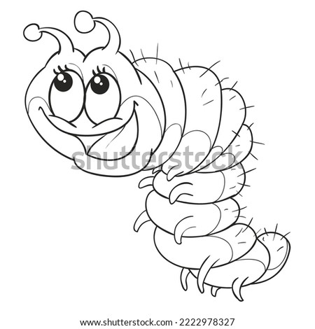 sketch, caterpillar with big eyes, coloring book, cartoon illustration, isolated object on white background, vector, eps