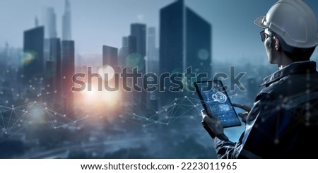 Smart industry 4.0 technology concept, engineer using data and control networking for sustainable energy, sustainable development, energy saving, increase productivity and  efficiency management  Royalty-Free Stock Photo #2223011965