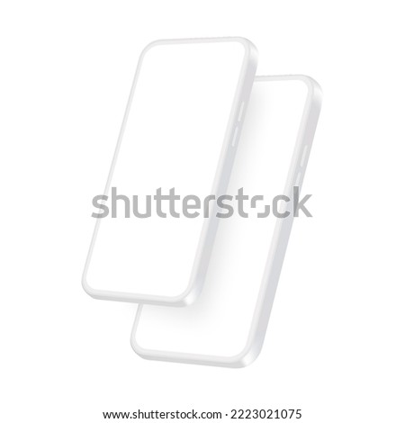 Two Modern Clay Mobile Phones Mockups with Blank Screens, Side Perspective View. Vector Illustration