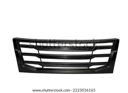 Black car radiator grill with horizontal slots front view isolated on white background