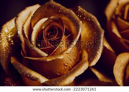 Golden Rose Closeup with Dew Drops Royalty-Free Stock Photo #2223071261