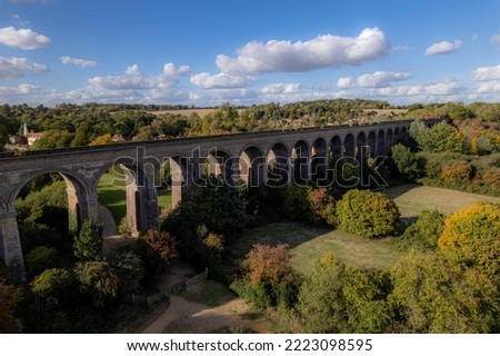 Chappel Viaduct in Essex shot from the sky Royalty-Free Stock Photo #2223098595