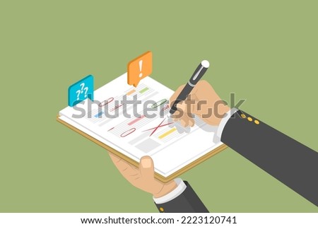 3D Isometric Flat  Conceptual Illustration of Text Document Editing, Professional Proofreading