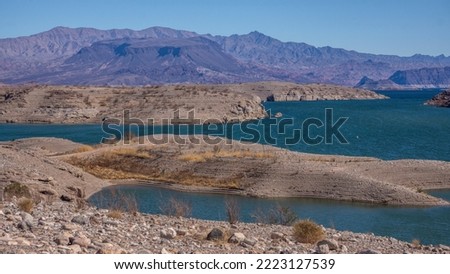 Lake Mead National Recreation Area - Low Water Level on Colorado River Reservoir Shoreline - Drought, Water Rights Royalty-Free Stock Photo #2223127539