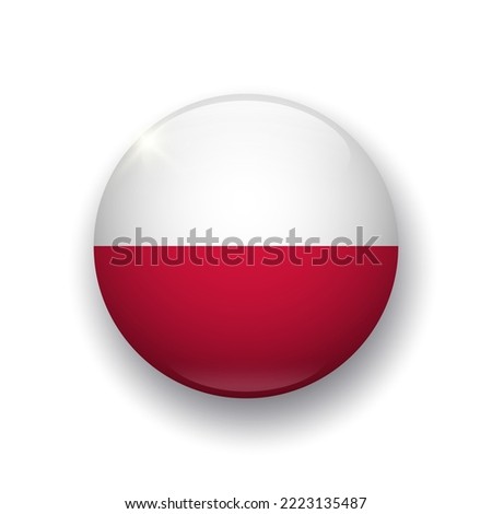 Realistic glossy button with Poland flag. 3d vector element with shadow underneath. Best for mobile apps, UI and web design. EPS 10.