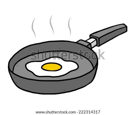 fried egg in flying pan / cartoon vector and illustration, hand drawn style, isolated on white background.