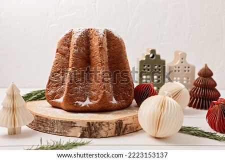 Pandoro, traditional italian Christmas sweets for winter holidays celebration. Cristmas desert, festive dinner concept