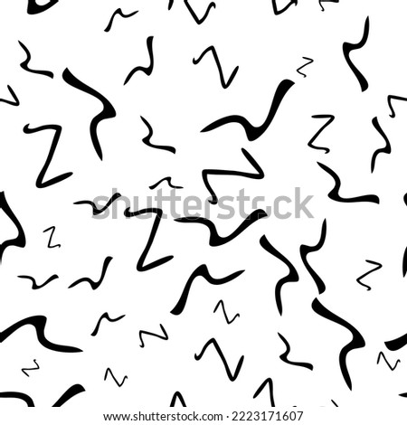 Seamless pattern with black sketch hand drawn squiggle  shape on white background. Abstract grunge texture. Vector illustration