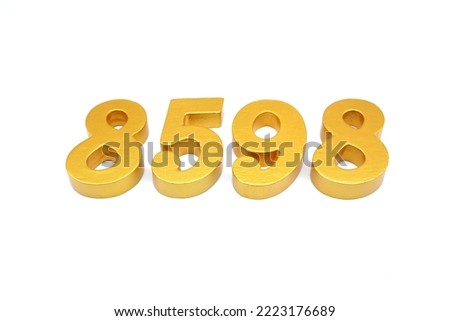   Number 8598 is made of gold-painted teak, 1 centimeter thick, placed on a white background to visualize it in 3D.                                      