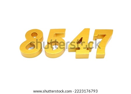   Number 8547 is made of gold-painted teak, 1 centimeter thick, placed on a white background to visualize it in 3D.                                