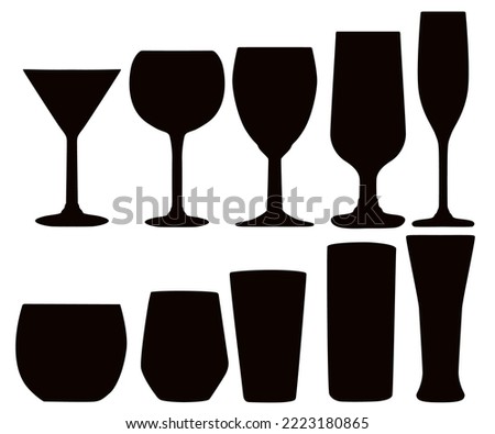 set drink glass black silhouette icon logo vector illustration
