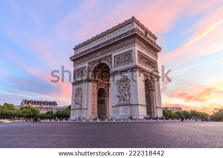 Arc de Triomphe Paris city at sunset - Arch of Triumph Royalty-Free Stock Photo #222318442