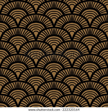 Vintage hand drawn art deco pattern with scale motifs. Vector seamless background in 1930s and 1920s fashion style