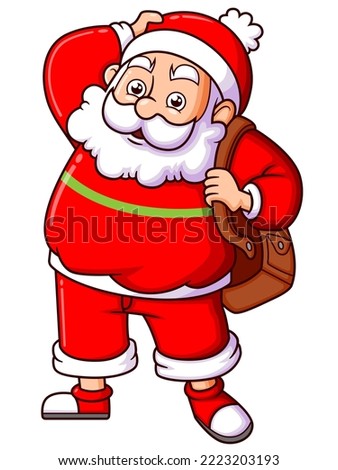 The old santa claus with the big bag is going to traveling of illustration
