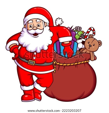 The santa claus is preparing the a sack of christmas gift for the christmas night of illustration