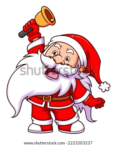 The dwarf santa claus is rising and ringing the bell in the christmas night of illustration