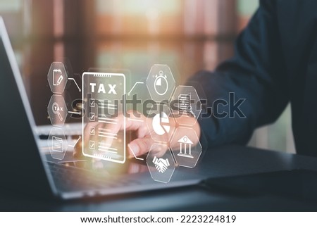Business people planning annual tax deduction, tax rate calculation, and business financial budget, effective tax deduction planning ideas for individuals and companies,document management system